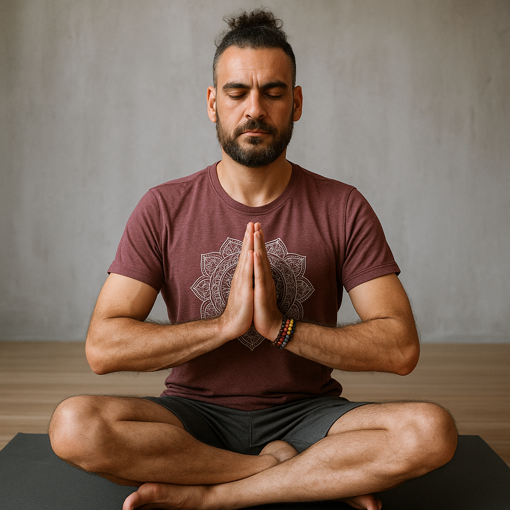 Bechir in a yoga pose outdoors